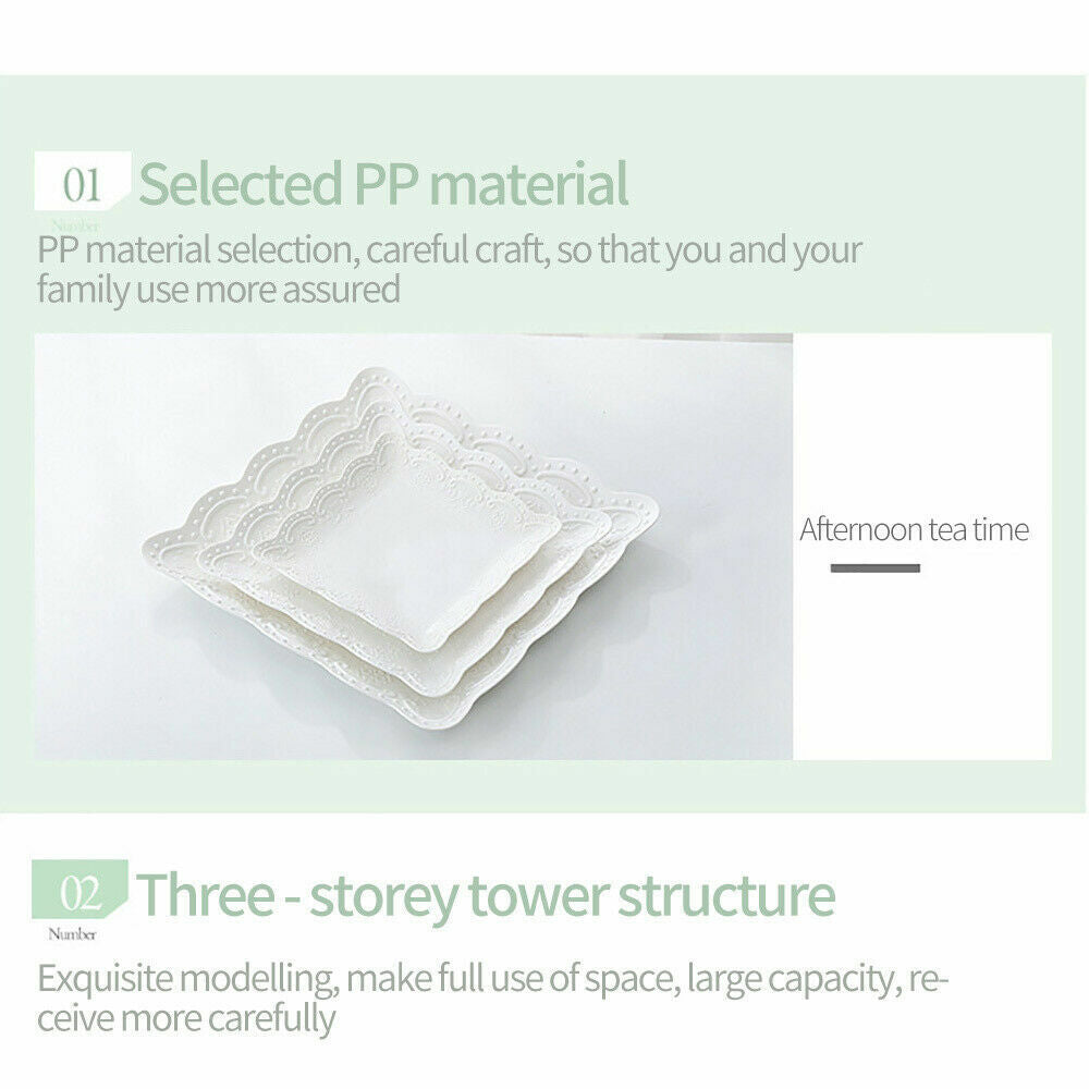 3Tier Cake Stand Afternoon Tea Wedding Party Plates Tableware Embossed Tray UK - NON BRANDED SUPERMARKET