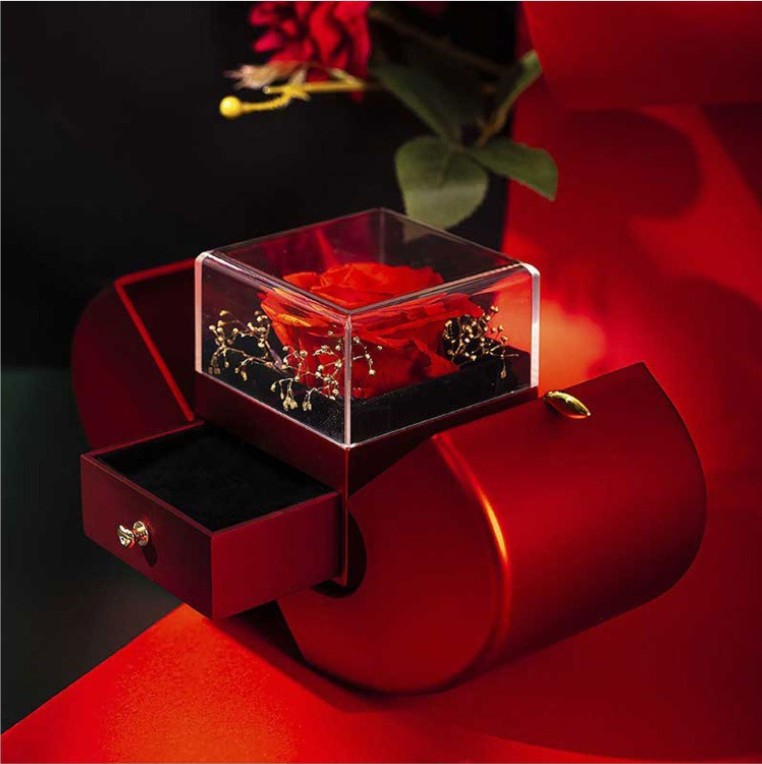 Fashion Jewelry Box Red Apple Christmas Gift Necklace Eternal Rose For Girl Mother's Day Valentine's Day Gifts With Artificial Flower Rose Flower Jewelry Box - NON BRANDED SUPERMARKET