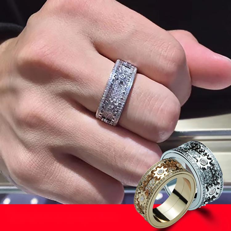 Inlaid stone inlaid with gypsophila diamond gear rotating men and women vibrato the same ring - NON BRANDED SUPERMARKET