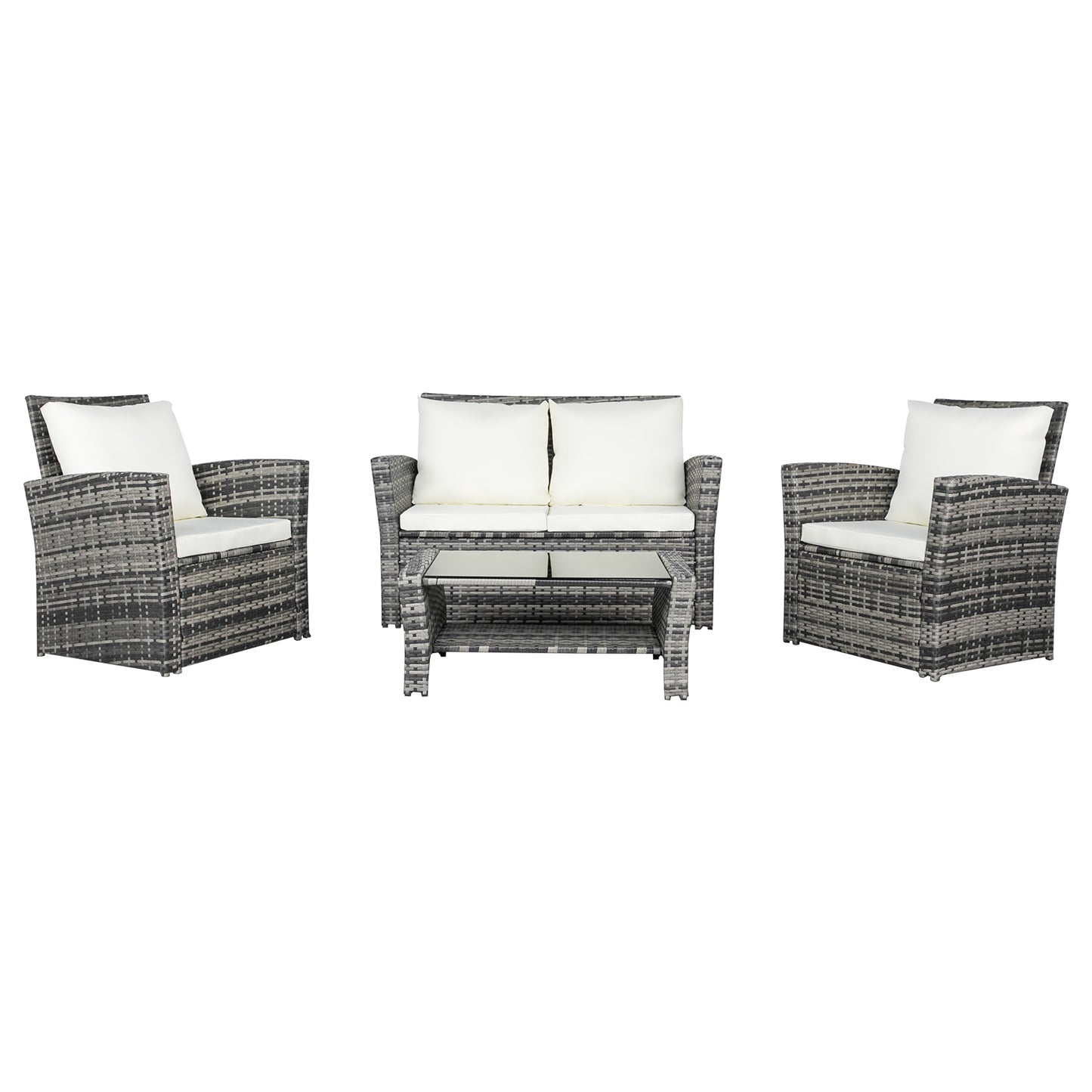Outdoor Rattan Sofa Combination Four-piece Package-Grey (Combination Total 2 Boxes) - NON BRANDED SUPERMARKET