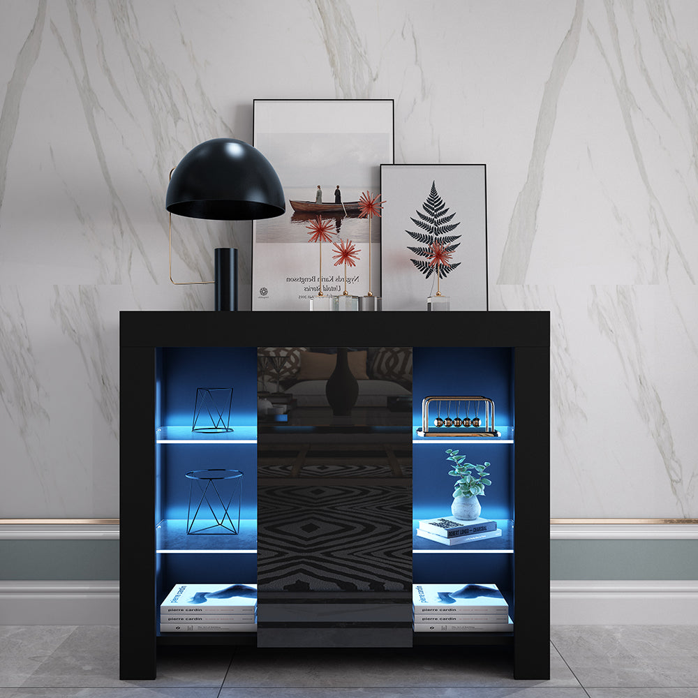 94cm Black Sideboard Cupboard Display Cabinet RGB LED - NON BRANDED SUPERMARKET