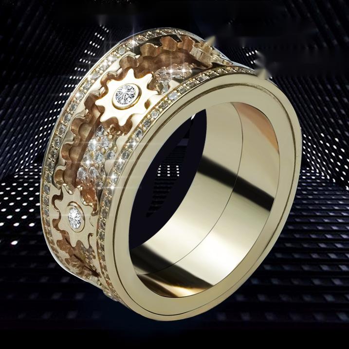 Inlaid stone inlaid with gypsophila diamond gear rotating men and women vibrato the same ring - NON BRANDED SUPERMARKET