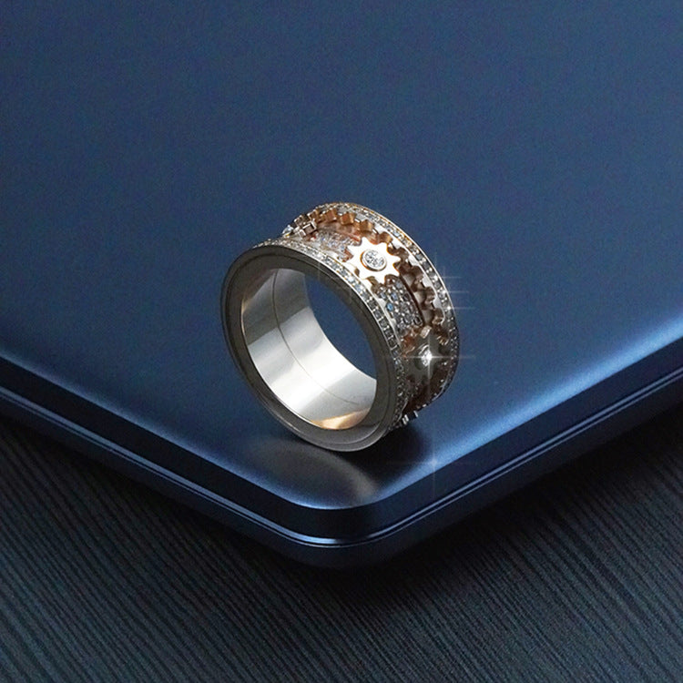 Inlaid stone inlaid with gypsophila diamond gear rotating men and women vibrato the same ring - NON BRANDED SUPERMARKET