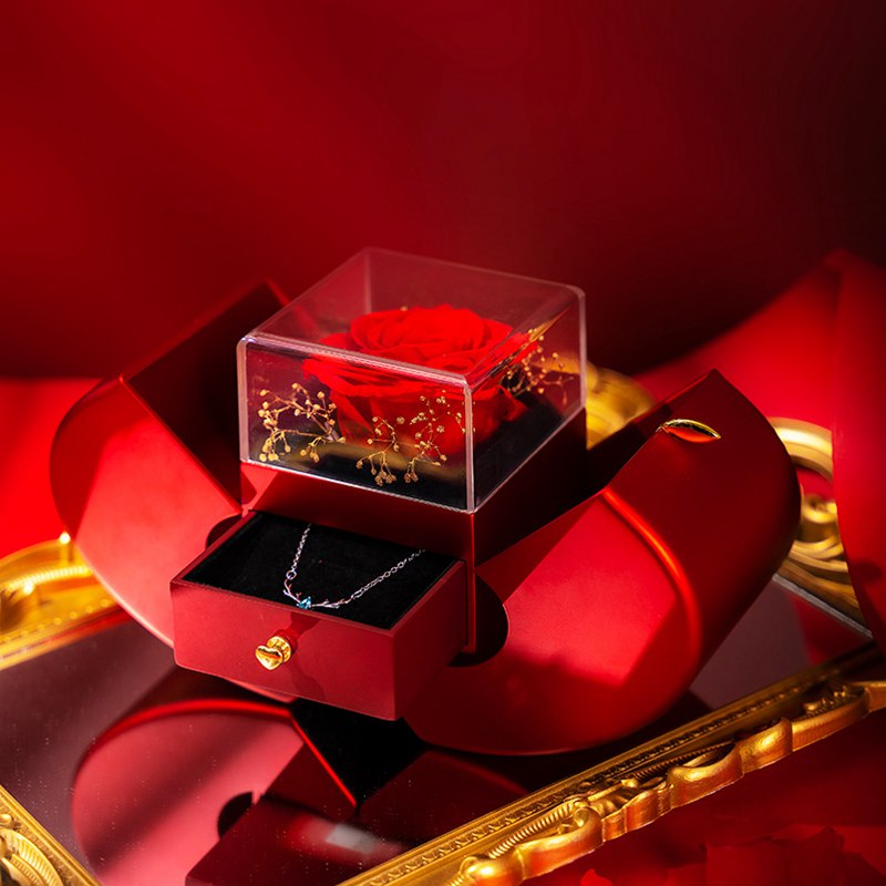 Fashion Jewelry Box Red Apple Christmas Gift Necklace Eternal Rose For Girl Mother's Day Valentine's Day Gifts With Artificial Flower Rose Flower Jewelry Box - NON BRANDED SUPERMARKET