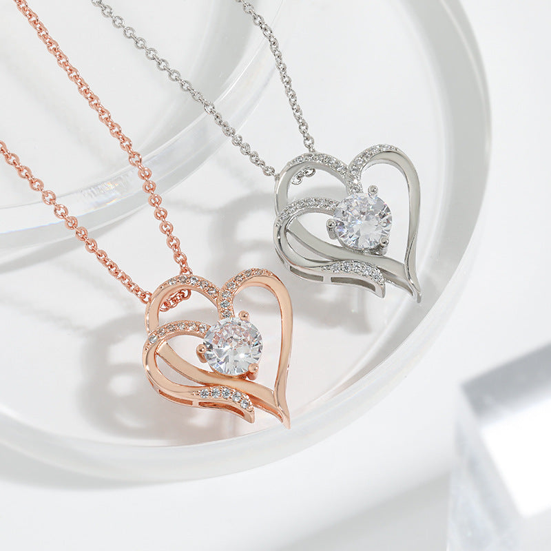 Zircon Double Love Necklace With Rhinestones Ins Personalized Heart-shaped Necklace Clavicle Chain Jewelry For Women Valentine's Day - NON BRANDED SUPERMARKET