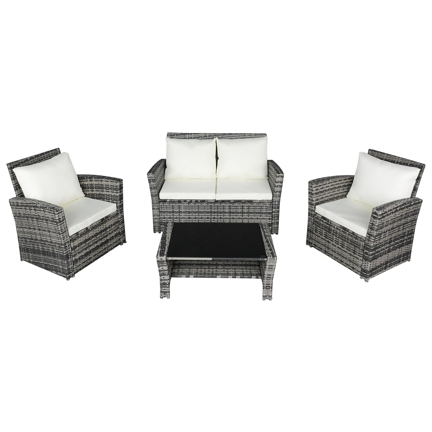 Outdoor Rattan Sofa Combination Four-piece Package-Grey (Combination Total 2 Boxes) - NON BRANDED SUPERMARKET