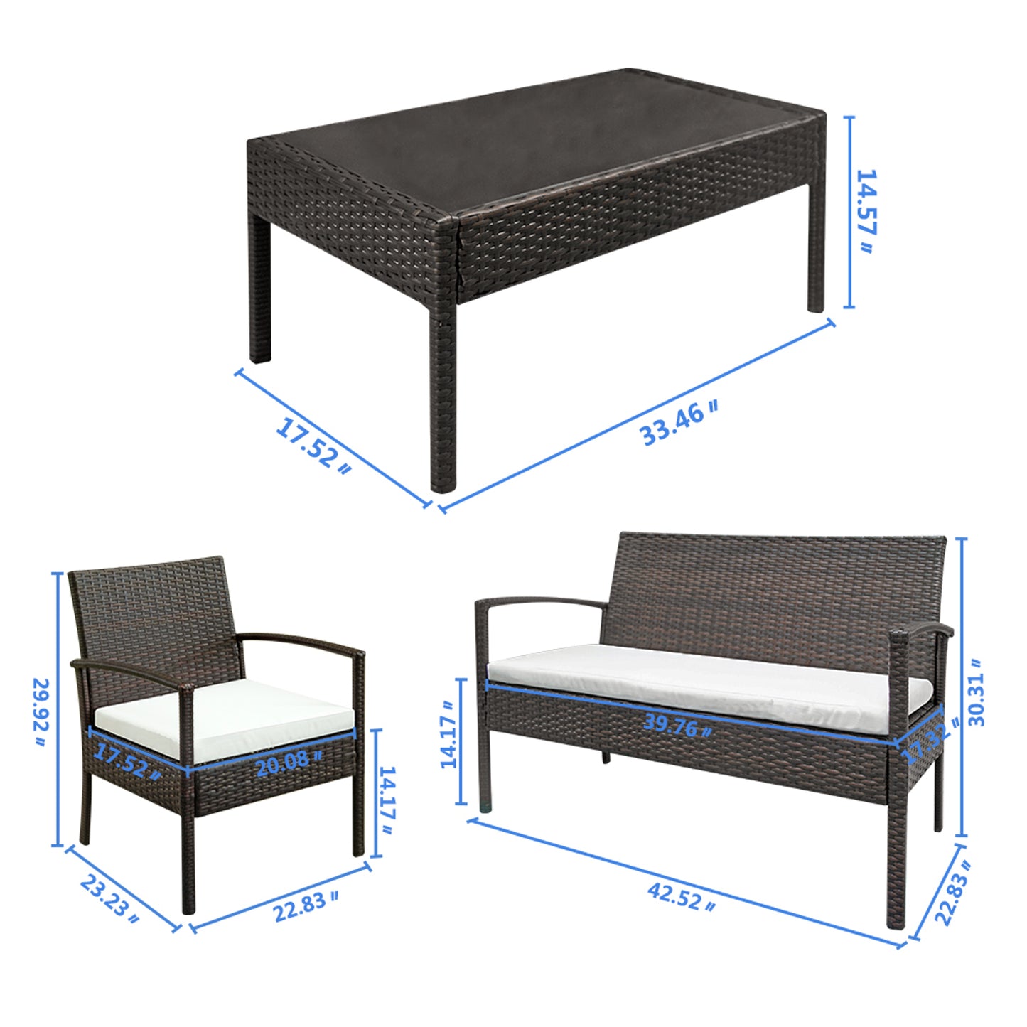 2pcs Arm Chairs 1pc Love Seat & Tempered Glass Coffee Table Rattan Sofa Set Brown Gradient - NON BRANDED SUPERMARKET