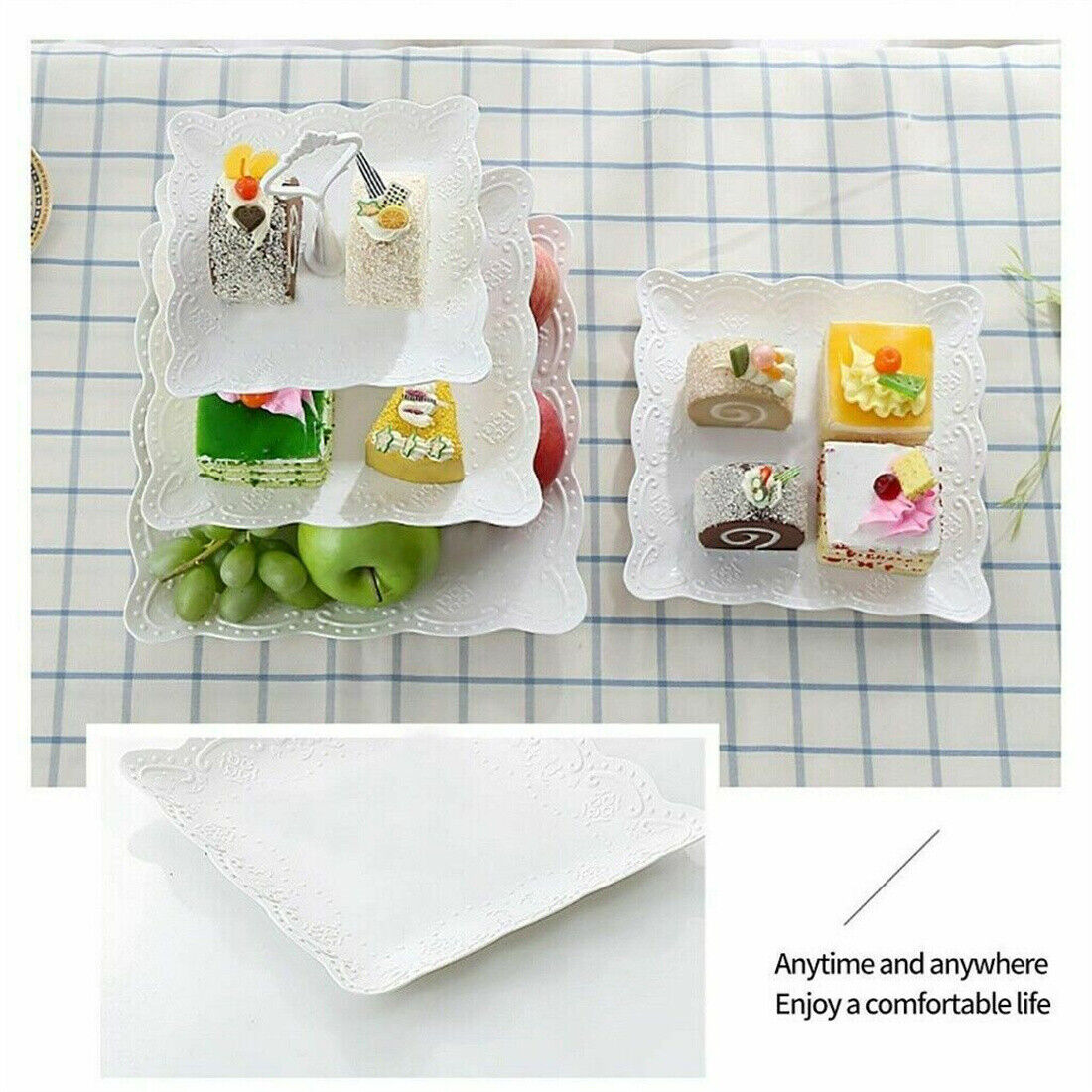 3Tier Cake Stand Afternoon Tea Wedding Party Plates Tableware Embossed Tray UK - NON BRANDED SUPERMARKET