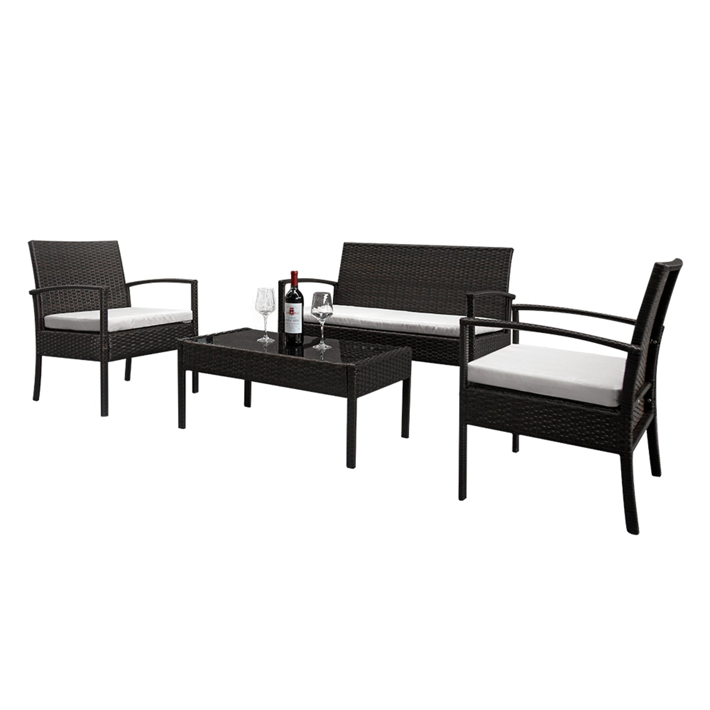 2pcs Arm Chairs 1pc Love Seat & Tempered Glass Coffee Table Rattan Sofa Set Brown Gradient - NON BRANDED SUPERMARKET
