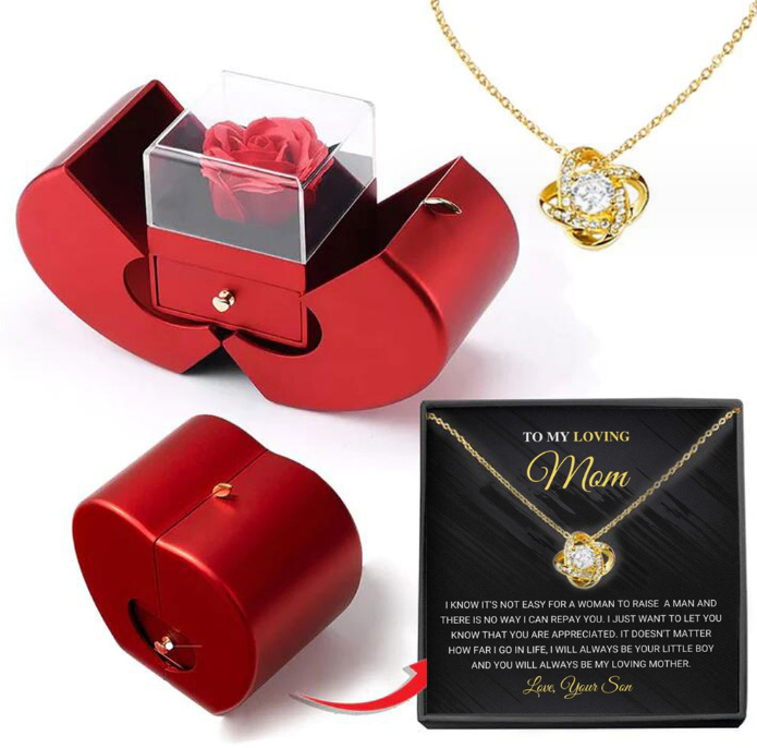 Fashion Jewelry Box Red Apple Christmas Gift Necklace Eternal Rose For Girl Mother's Day Valentine's Day Gifts With Artificial Flower Rose Flower Jewelry Box - NON BRANDED SUPERMARKET