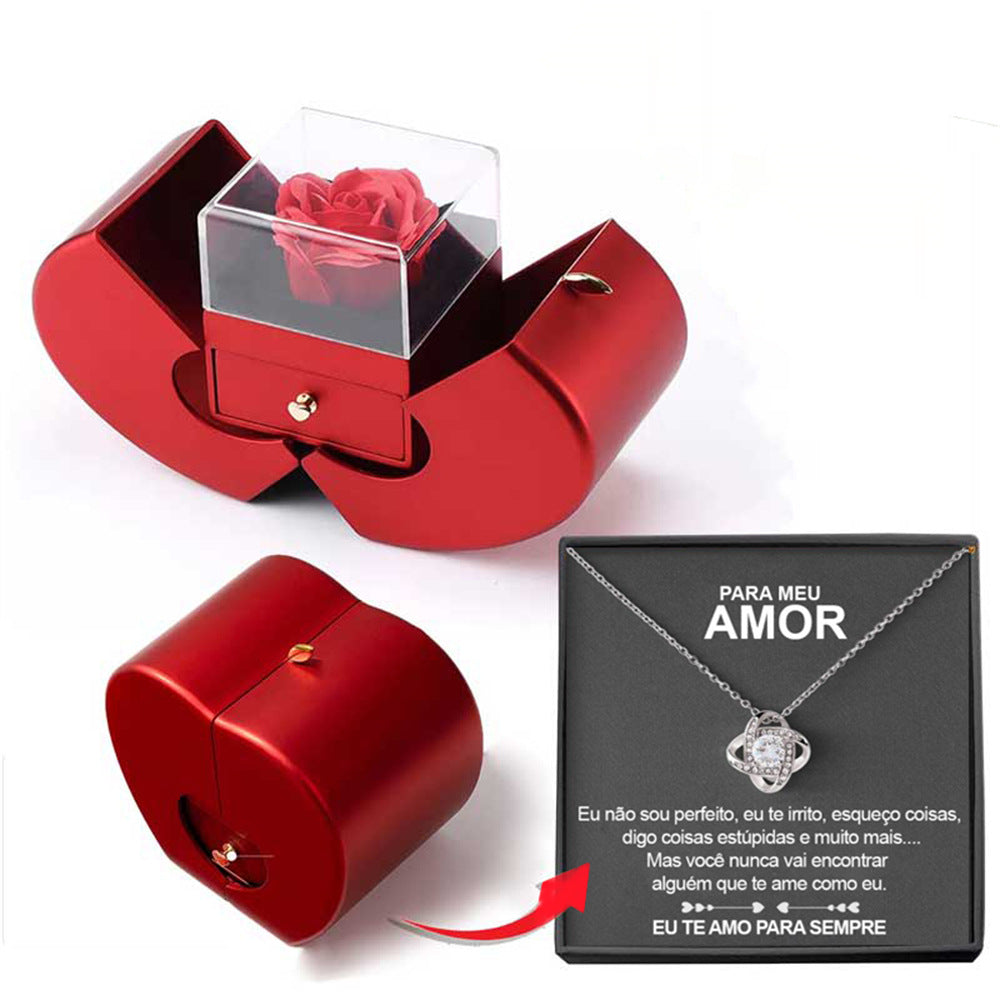 Fashion Jewelry Box Red Apple Christmas Gift Necklace Eternal Rose For Girl Mother's Day Valentine's Day Gifts With Artificial Flower Rose Flower Jewelry Box - NON BRANDED SUPERMARKET