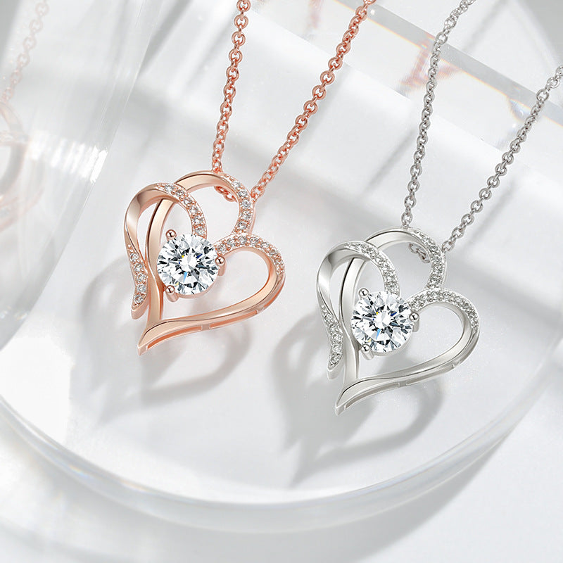 Zircon Double Love Necklace With Rhinestones Ins Personalized Heart-shaped Necklace Clavicle Chain Jewelry For Women Valentine's Day - NON BRANDED SUPERMARKET