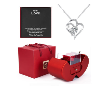 Fashion Jewelry Box Red Apple Christmas Gift Necklace Eternal Rose For Girl Mother's Day Valentine's Day Gifts With Artificial Flower Rose Flower Jewelry Box - NON BRANDED SUPERMARKET