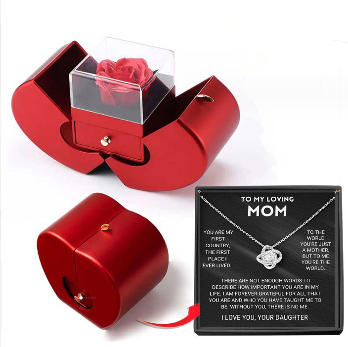 Fashion Jewelry Box Red Apple Christmas Gift Necklace Eternal Rose For Girl Mother's Day Valentine's Day Gifts With Artificial Flower Rose Flower Jewelry Box - NON BRANDED SUPERMARKET
