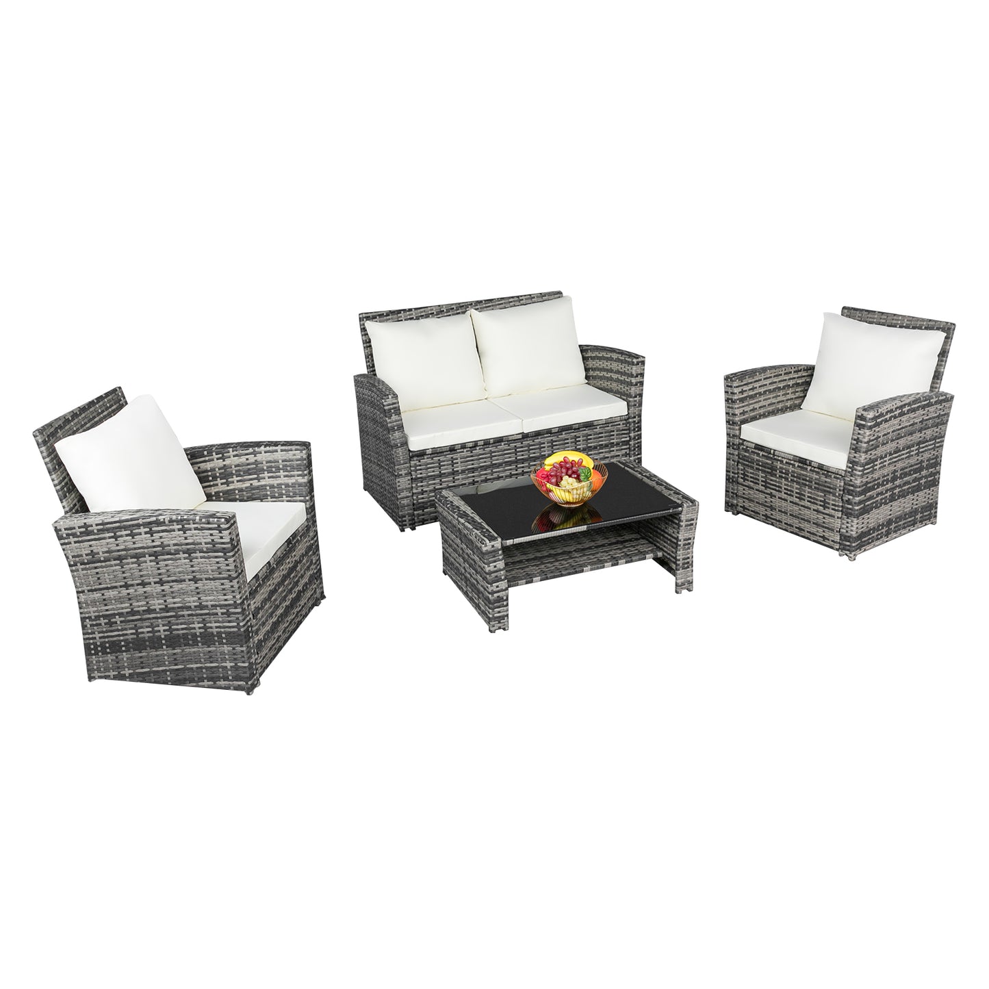 Outdoor Rattan Sofa Combination Four-piece Package-Grey (Combination Total 2 Boxes) - NON BRANDED SUPERMARKET
