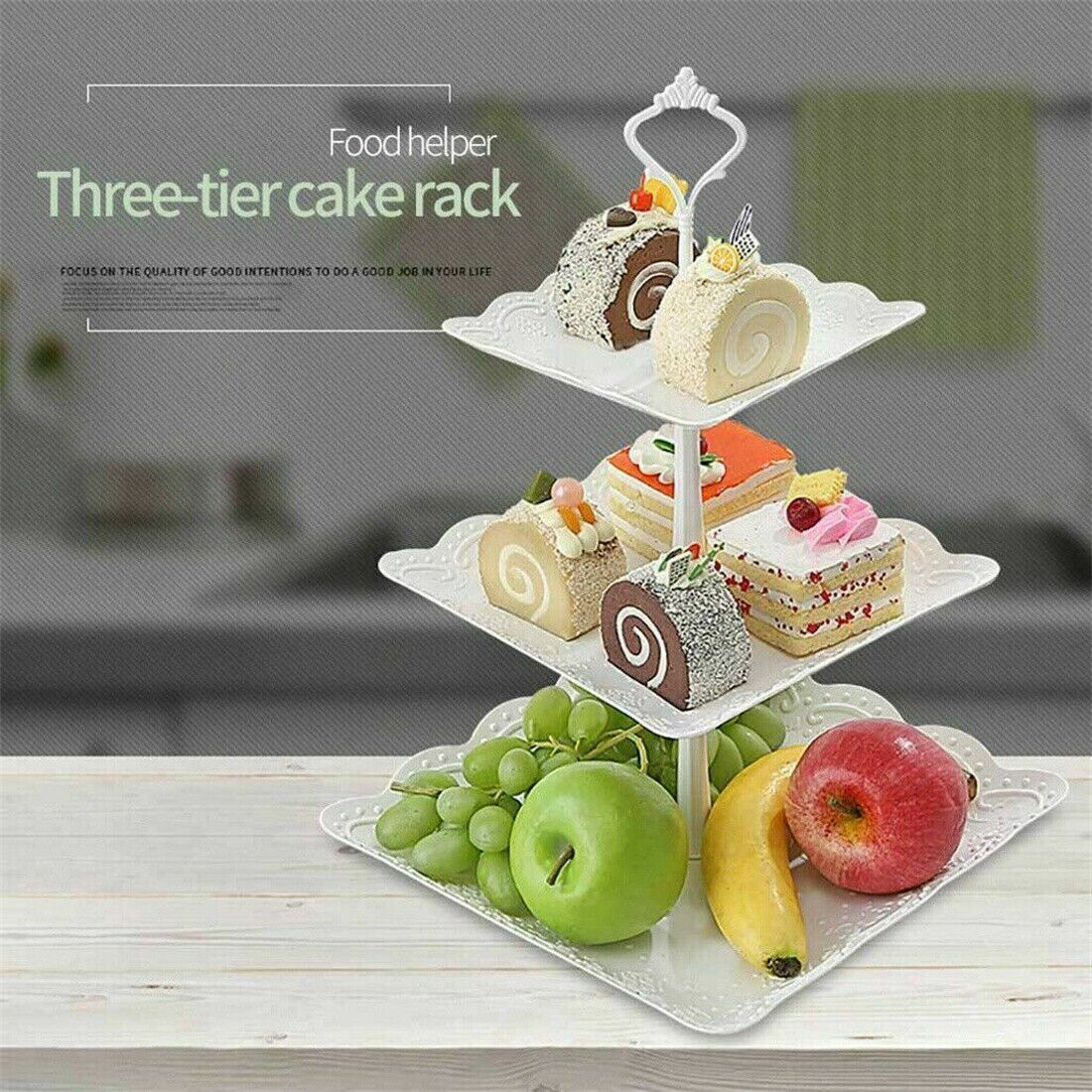 3Tier Cake Stand Afternoon Tea Wedding Party Plates Tableware Embossed Tray UK - NON BRANDED SUPERMARKET