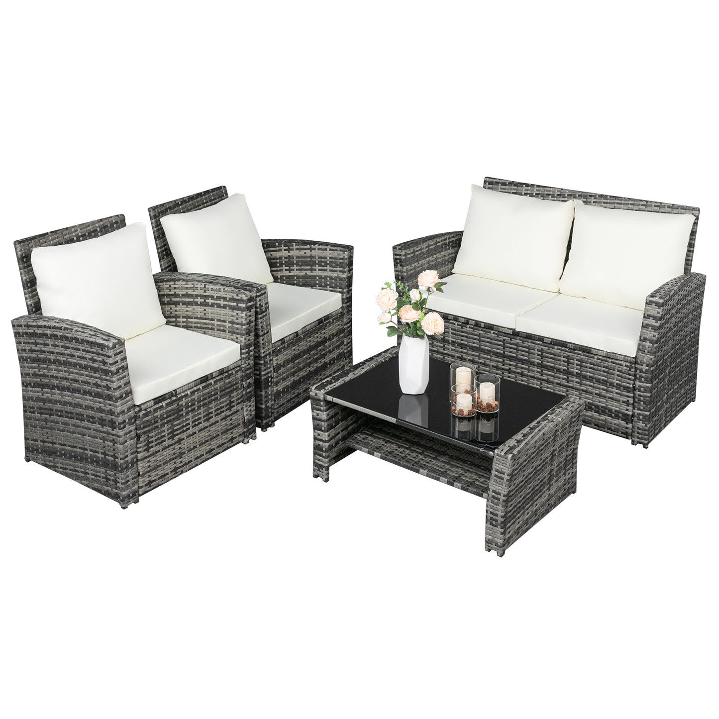 Outdoor Rattan Sofa Combination Four-piece Package-Grey (Combination Total 2 Boxes) - NON BRANDED SUPERMARKET