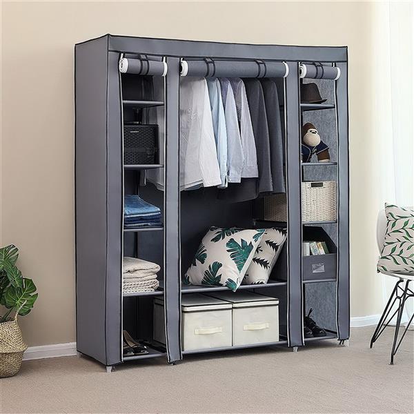69" Portable Clothes Closet Wardrobe Storage Organizer with Non-Woven Fabric Quick and Easy to Assemble Extra Strong and Durable Gray - NON BRANDED SUPERMARKET