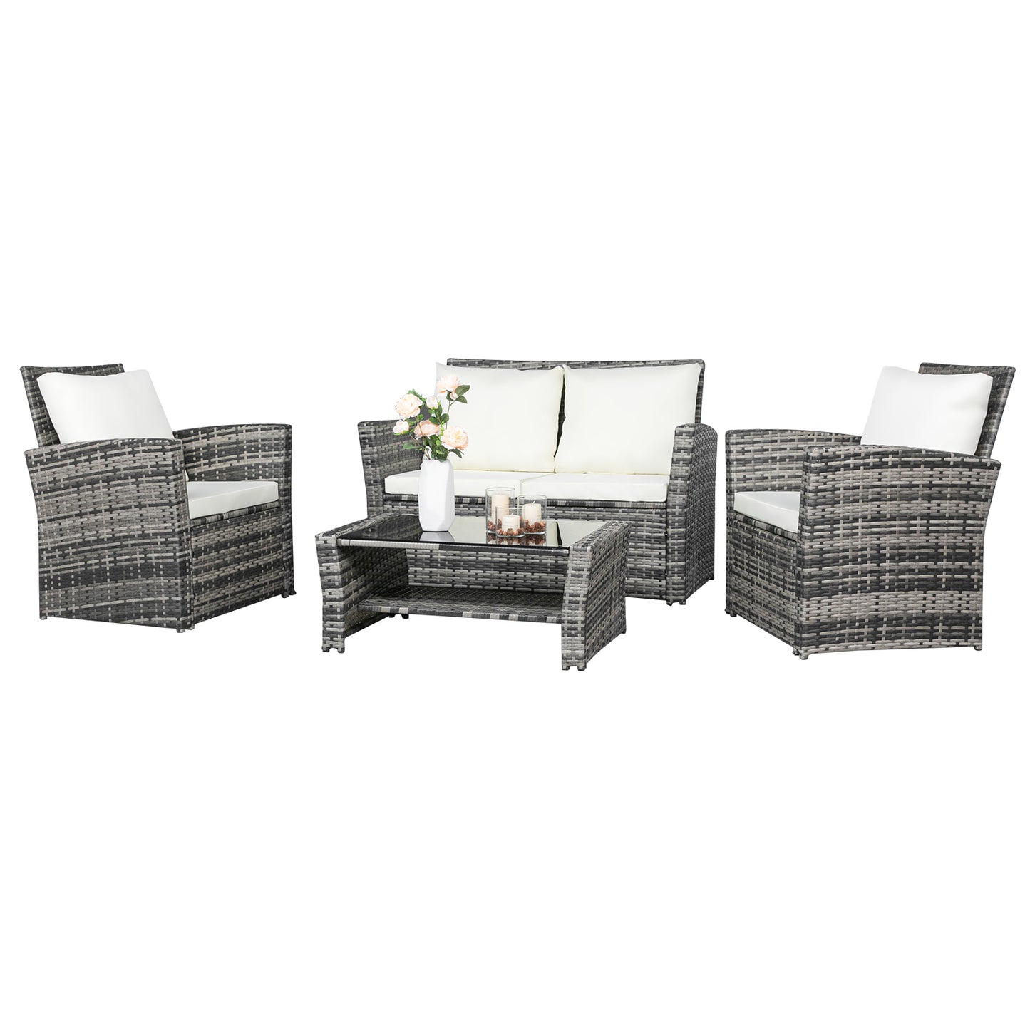 Outdoor Rattan Sofa Combination Four-piece Package-Grey (Combination Total 2 Boxes) - NON BRANDED SUPERMARKET