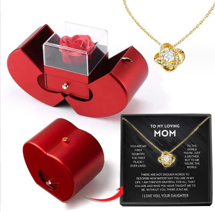 Fashion Jewelry Box Red Apple Christmas Gift Necklace Eternal Rose For Girl Mother's Day Valentine's Day Gifts With Artificial Flower Rose Flower Jewelry Box - NON BRANDED SUPERMARKET