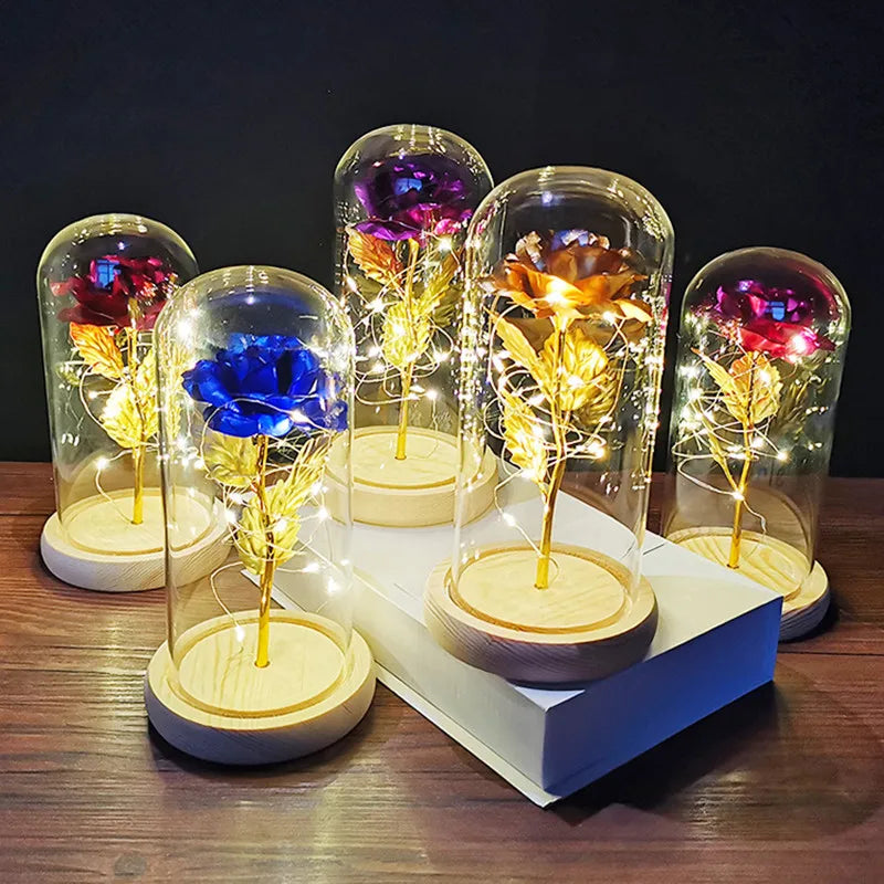 Valentines Day Gift for Girlfriend Eternal Rose LED Light Foil Flower In Glass Cover Mothers Day Wedding favors Bridesmaid Gift - NON BRANDED SUPERMARKET