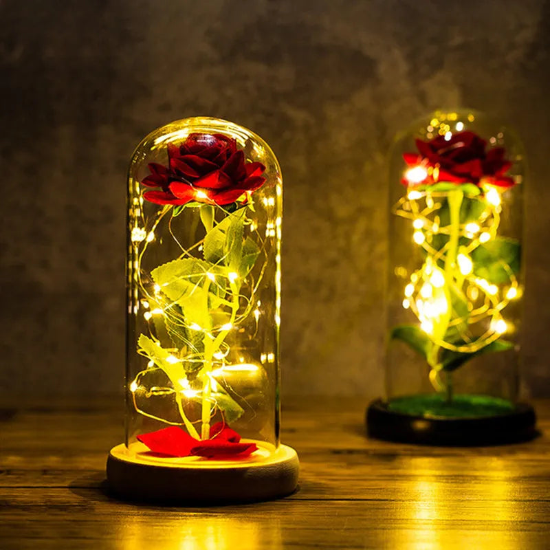 Valentines Day Gift for Girlfriend Eternal Rose LED Light Foil Flower In Glass Cover Mothers Day Wedding favors Bridesmaid Gift - NON BRANDED SUPERMARKET
