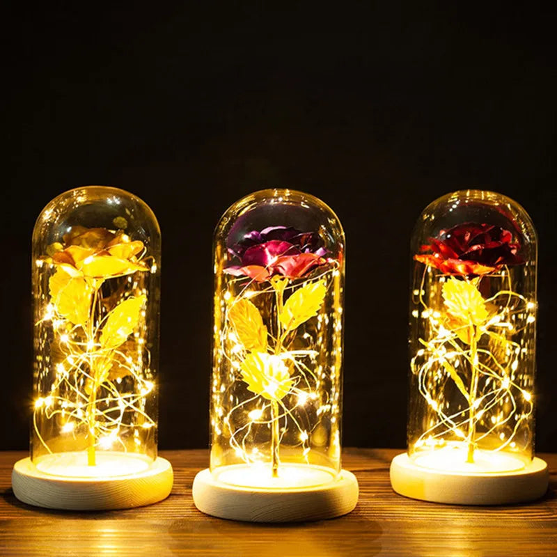 Valentines Day Gift for Girlfriend Eternal Rose LED Light Foil Flower In Glass Cover Mothers Day Wedding favors Bridesmaid Gift - NON BRANDED SUPERMARKET