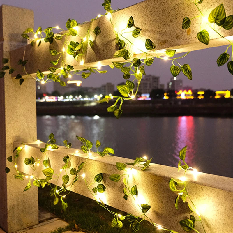 2.3m Silk Leaves Fake Creeper Green Leaf Ivy Vine 3m LED String Lights for Home Wedding Party Hanging Garland Artificial Flower - NON BRANDED SUPERMARKET