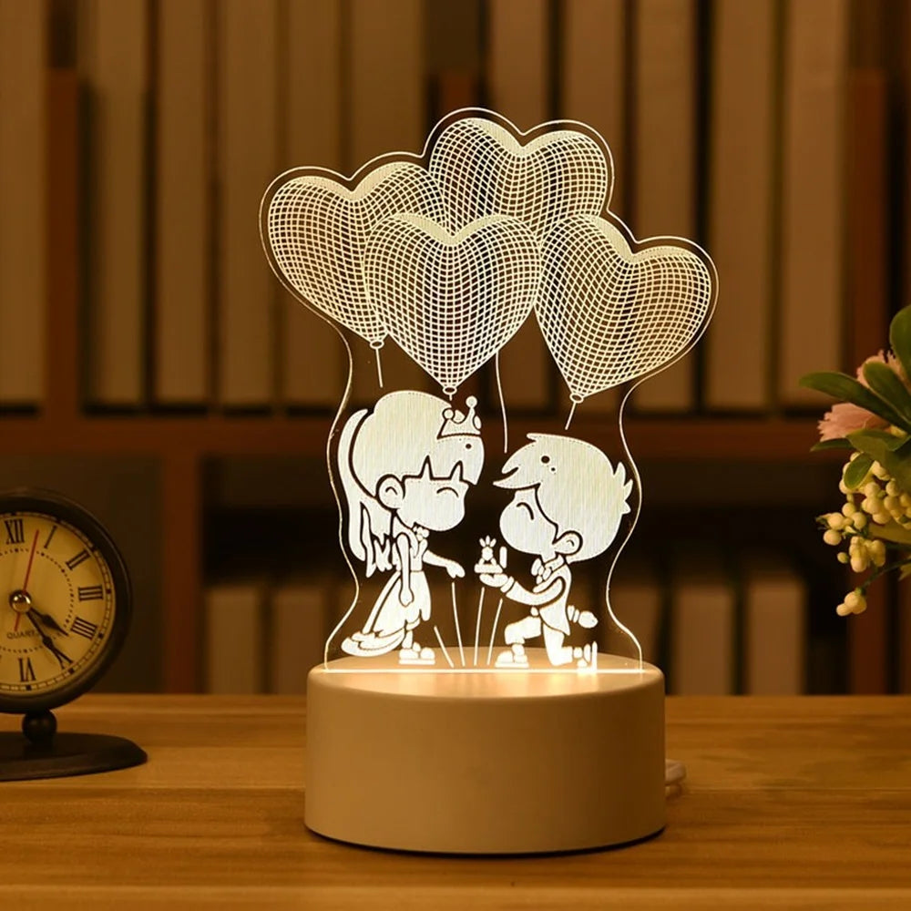 2022 Valentines Day Gift 3D Love Lamp Acrylic Bear Rose LED Night Light Kids Birthday Gift Rabbit Easter Deco Wedding Decoration - NON BRANDED SUPERMARKET