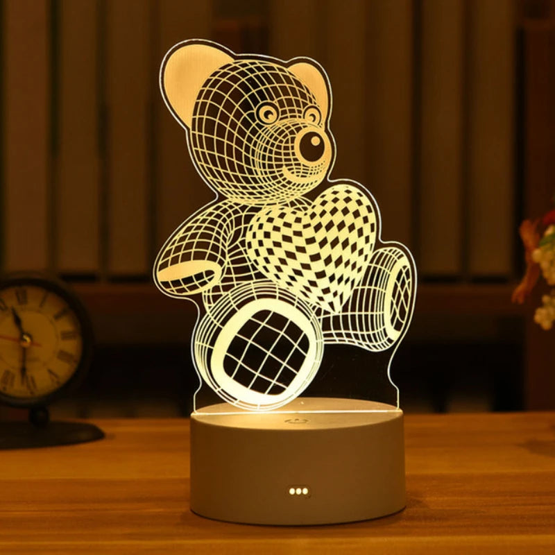 2022 Valentines Day Gift 3D Love Lamp Acrylic Bear Rose LED Night Light Kids Birthday Gift Rabbit Easter Deco Wedding Decoration - NON BRANDED SUPERMARKET