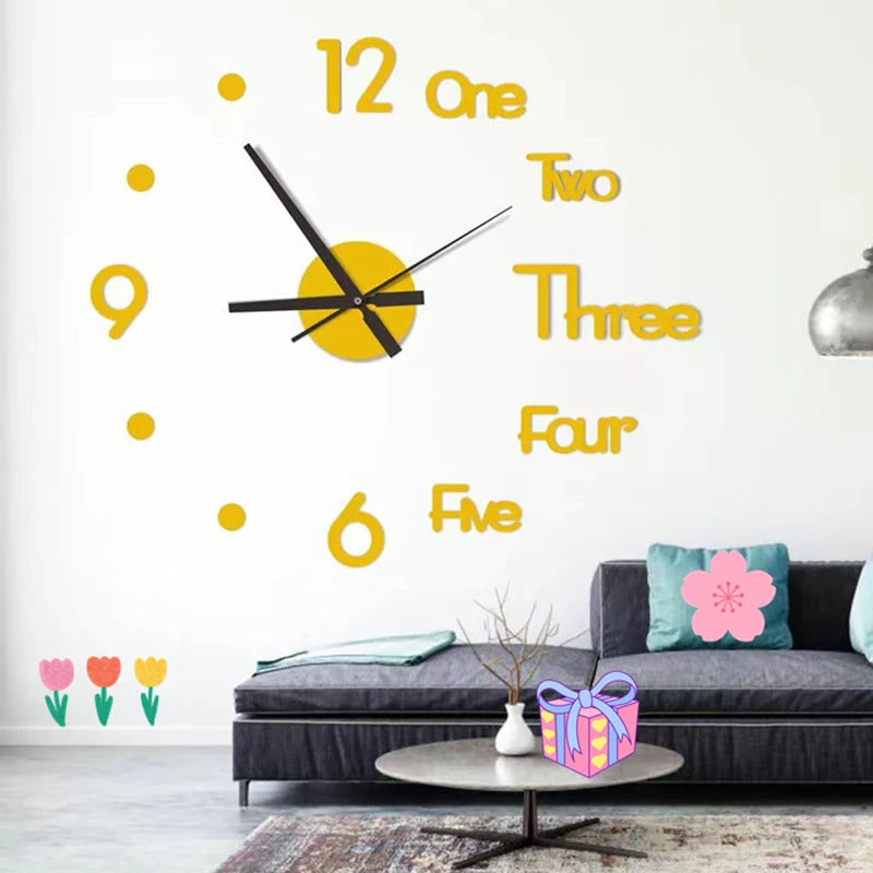 Creative 3D Acrylic Mirror Stickers Wall Clock DIY Digital Clock - NON BRANDED SUPERMARKET