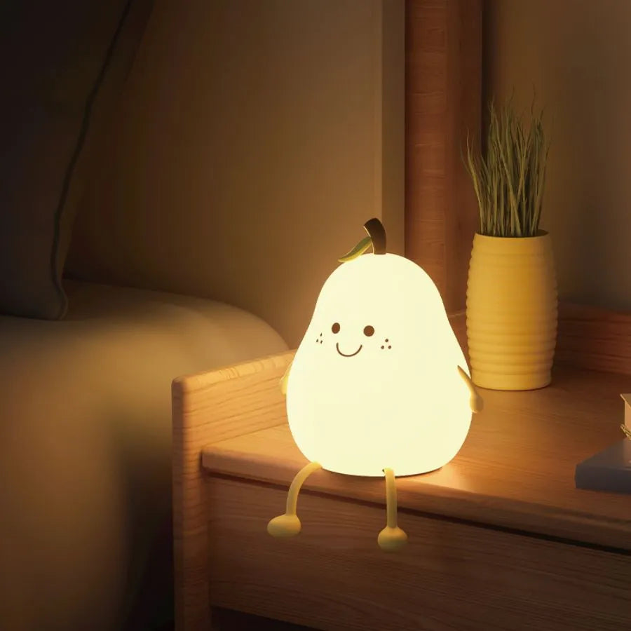LED Pear Fruit Silicone Night Light USB Rechargeable Cartoon Bedside Lamp - NON BRANDED SUPERMARKET