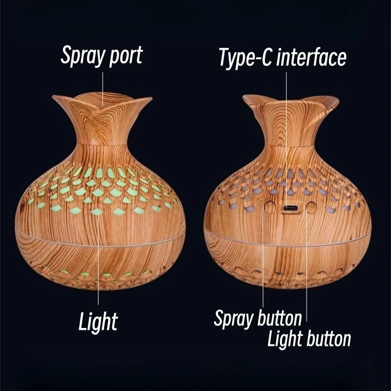 Wood Grain Mini Vase Air Humidifier USB Electric Ultrasonic Water Aroma Essential Oil Diffuser Home Room Fragrance Air Purifier - NON BRANDED SUPERMARKET