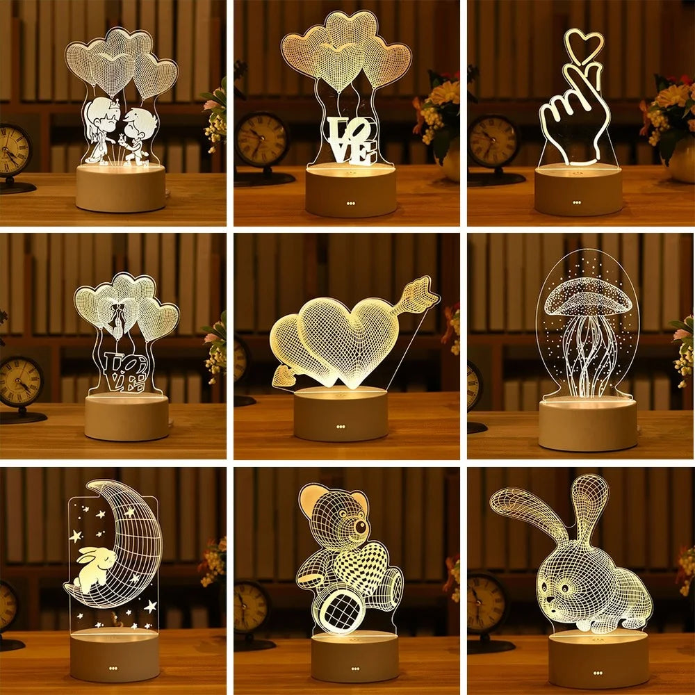 2022 Valentines Day Gift 3D Love Lamp Acrylic Bear Rose LED Night Light Kids Birthday Gift Rabbit Easter Deco Wedding Decoration - NON BRANDED SUPERMARKET