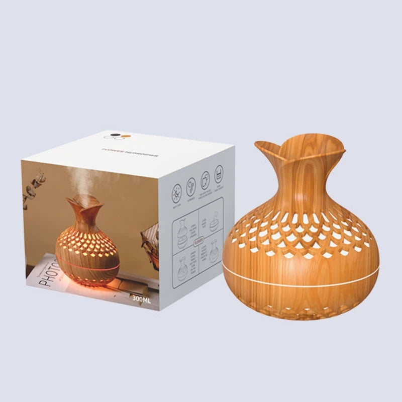 Wood Grain Mini Vase Air Humidifier USB Electric Ultrasonic Water Aroma Essential Oil Diffuser Home Room Fragrance Air Purifier - NON BRANDED SUPERMARKET
