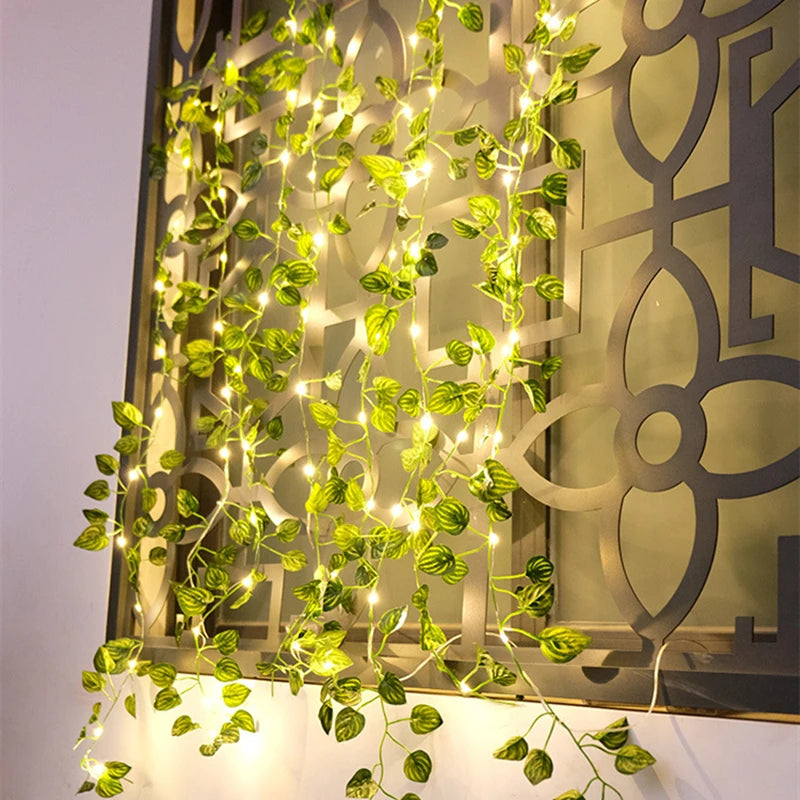 2.3m Silk Leaves Fake Creeper Green Leaf Ivy Vine 3m LED String Lights for Home Wedding Party Hanging Garland Artificial Flower - NON BRANDED SUPERMARKET