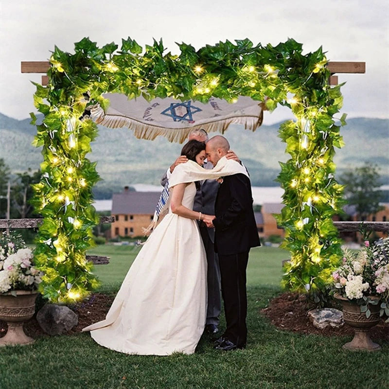2.3m Silk Leaves Fake Creeper Green Leaf Ivy Vine 3m LED String Lights for Home Wedding Party Hanging Garland Artificial Flower - NON BRANDED SUPERMARKET