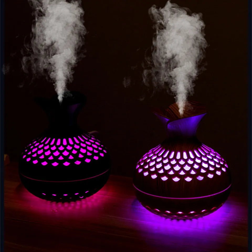 Wood Grain Mini Vase Air Humidifier USB Electric Ultrasonic Water Aroma Essential Oil Diffuser Home Room Fragrance Air Purifier - NON BRANDED SUPERMARKET