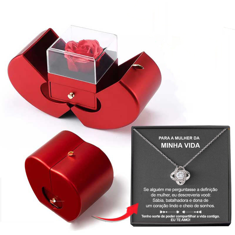 Fashion Jewelry Box Red Apple Christmas Gift Necklace Eternal Rose For Girl Mother's Day Valentine's Day Gifts With Artificial Flower Rose Flower Jewelry Box - NON BRANDED SUPERMARKET