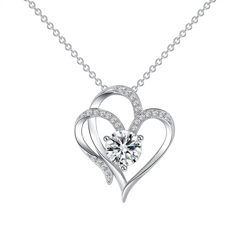 Zircon Double Love Necklace With Rhinestones Ins Personalized Heart-shaped Necklace Clavicle Chain Jewelry For Women Valentine's Day - NON BRANDED SUPERMARKET