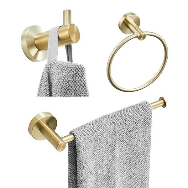 High Quality Rustproof 304 Stainless Steel Brushed Gold Polishing Bathroom Accessories Set Robe Hooks Towel Ring Bar Toilet Paper Holder Tissue Rack - NON BRANDED SUPERMARKET