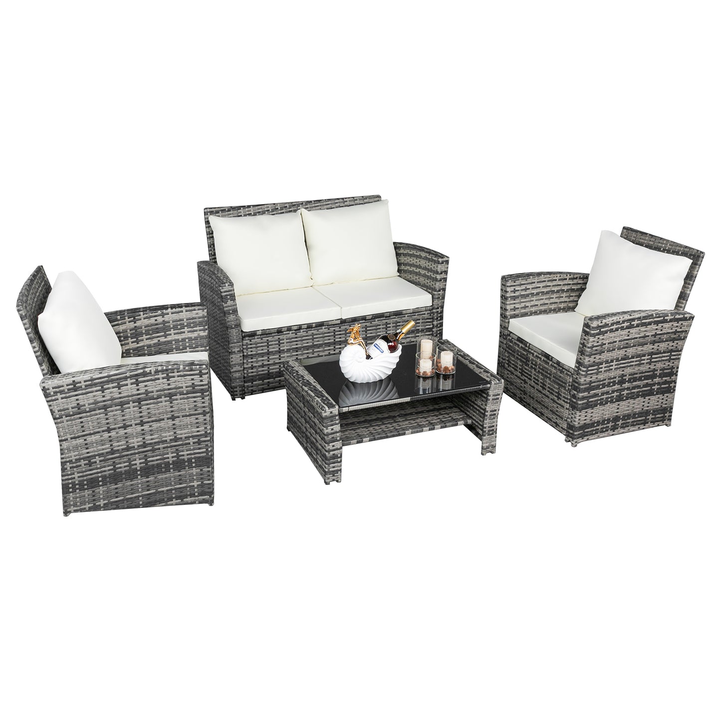 Outdoor Rattan Sofa Combination Four-piece Package-Grey (Combination Total 2 Boxes) - NON BRANDED SUPERMARKET