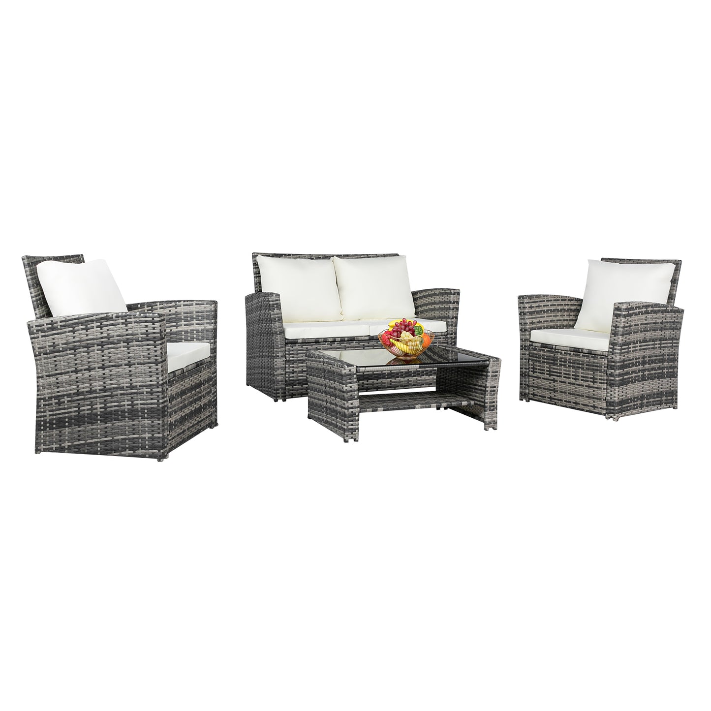 Outdoor Rattan Sofa Combination Four-piece Package-Grey (Combination Total 2 Boxes) - NON BRANDED SUPERMARKET