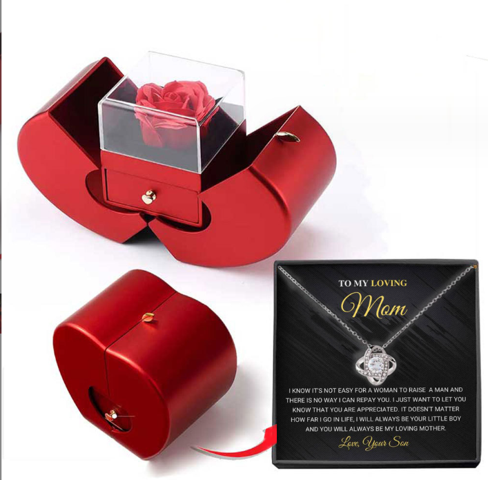 Fashion Jewelry Box Red Apple Christmas Gift Necklace Eternal Rose For Girl Mother's Day Valentine's Day Gifts With Artificial Flower Rose Flower Jewelry Box - NON BRANDED SUPERMARKET