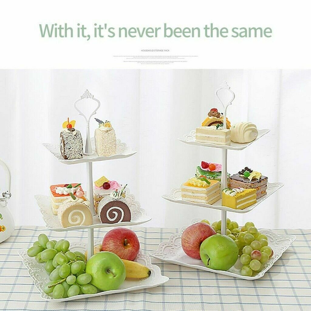 3Tier Cake Stand Afternoon Tea Wedding Party Plates Tableware Embossed Tray UK - NON BRANDED SUPERMARKET