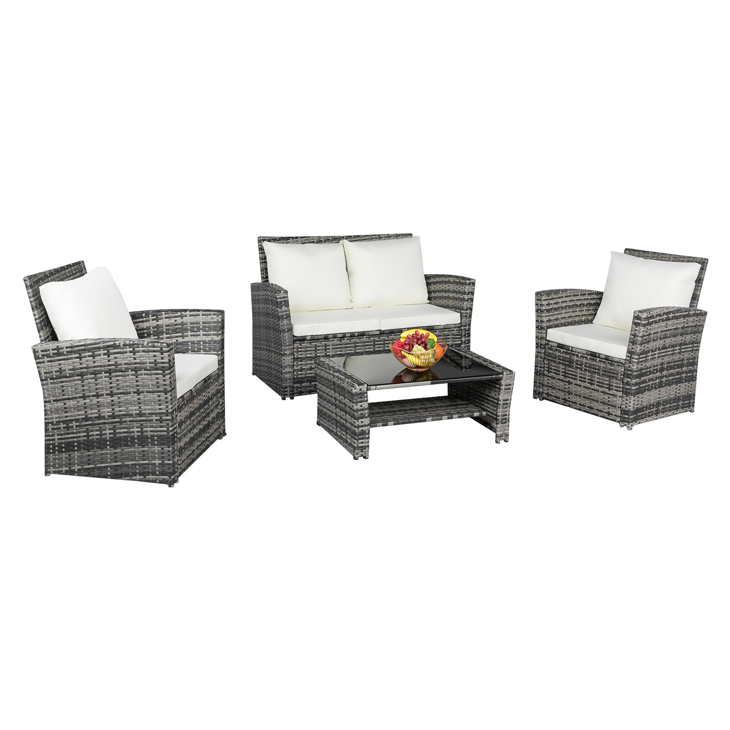 Outdoor Rattan Sofa Combination Four-piece Package-Grey (Combination Total 2 Boxes) - NON BRANDED SUPERMARKET