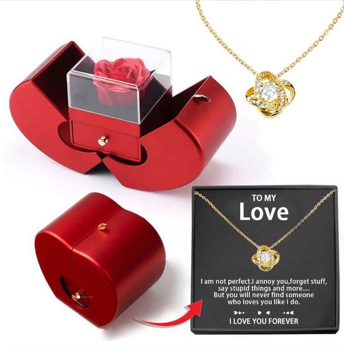 Fashion Jewelry Box Red Apple Christmas Gift Necklace Eternal Rose For Girl Mother's Day Valentine's Day Gifts With Artificial Flower Rose Flower Jewelry Box - NON BRANDED SUPERMARKET