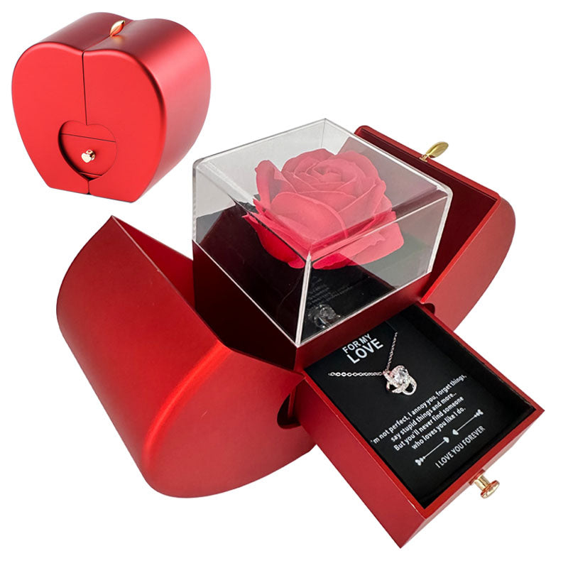 Fashion Jewelry Box Red Apple Christmas Gift Necklace Eternal Rose For Girl Mother's Day Valentine's Day Gifts With Artificial Flower Rose Flower Jewelry Box - NON BRANDED SUPERMARKET