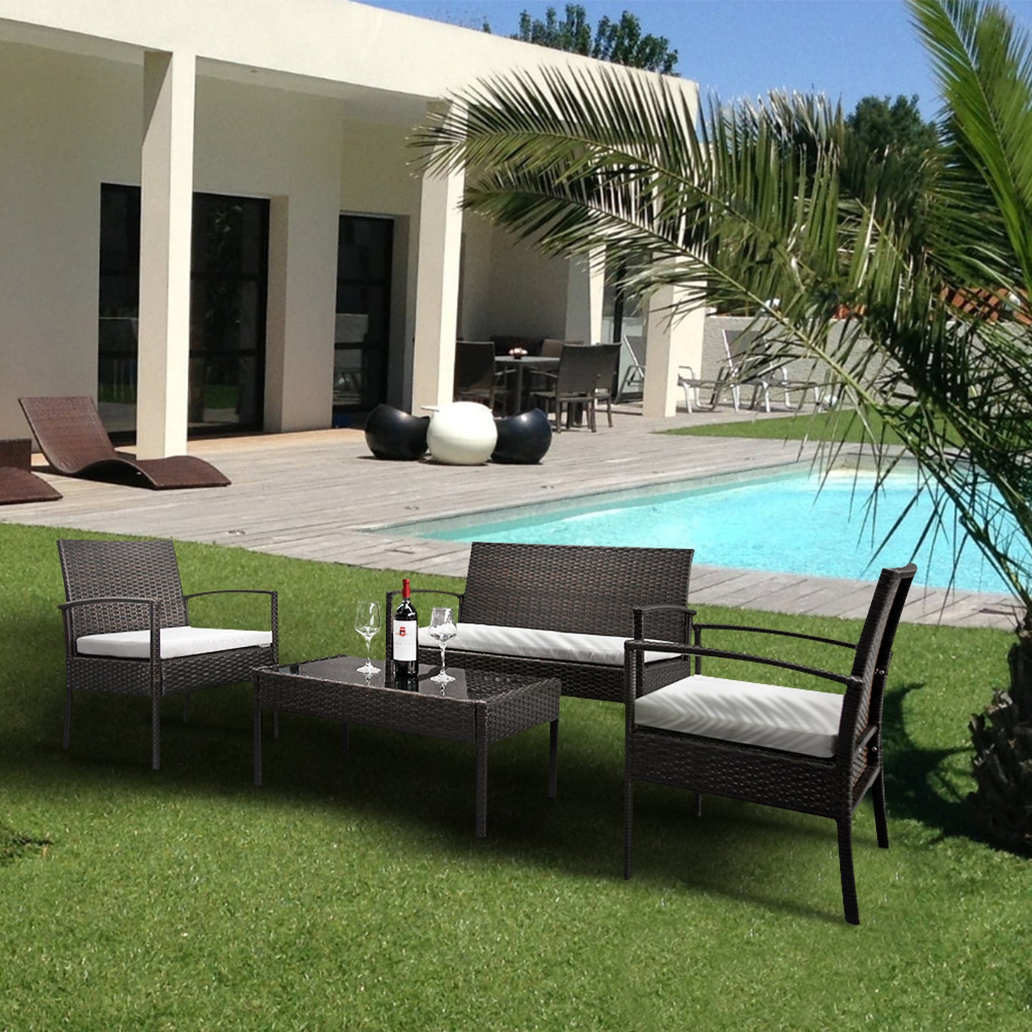 2pcs Arm Chairs 1pc Love Seat & Tempered Glass Coffee Table Rattan Sofa Set Brown Gradient - NON BRANDED SUPERMARKET