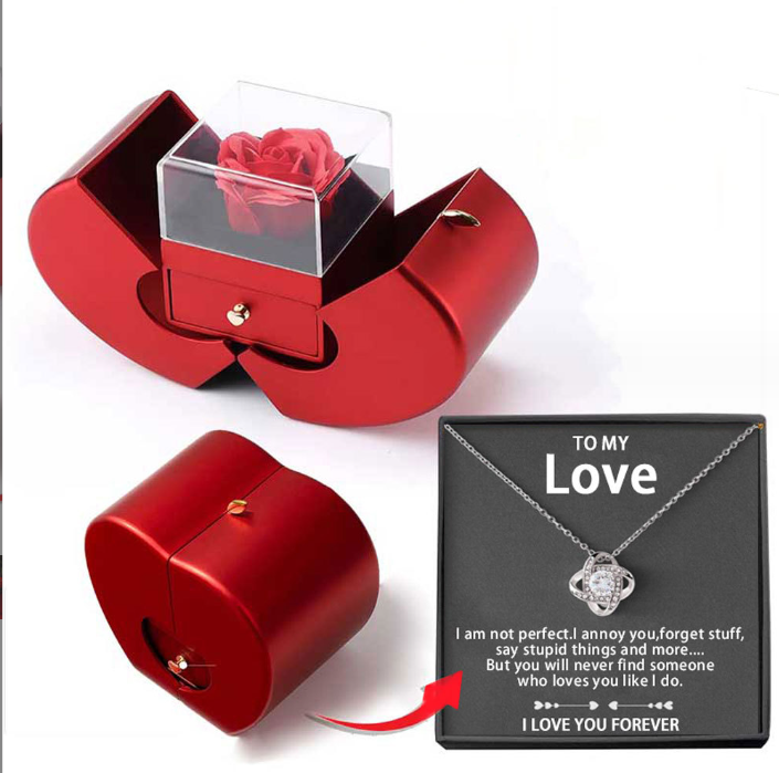 Fashion Jewelry Box Red Apple Christmas Gift Necklace Eternal Rose For Girl Mother's Day Valentine's Day Gifts With Artificial Flower Rose Flower Jewelry Box - NON BRANDED SUPERMARKET